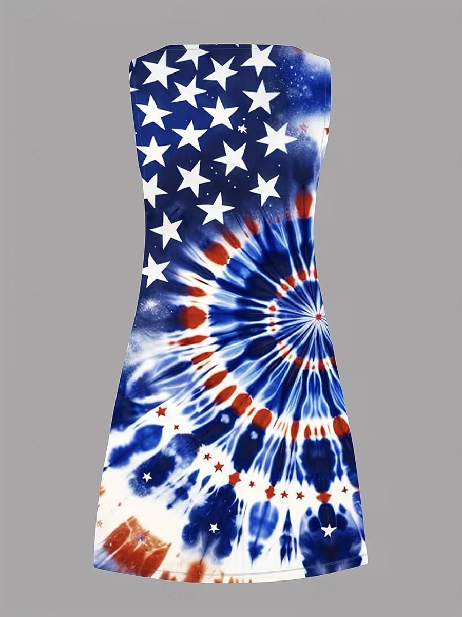 Unabhängigkeitstag Patriotisches Damen Mini Kleid Sonnenkleid A-Linie Kleid Schulterfrei Urlaub Lässig Boho Strand Urlaub Reguläre Passform Grafik Flagge Flagge Ärmelloses Rundhals Blau Schwarz 2026 - $24.99 –P2