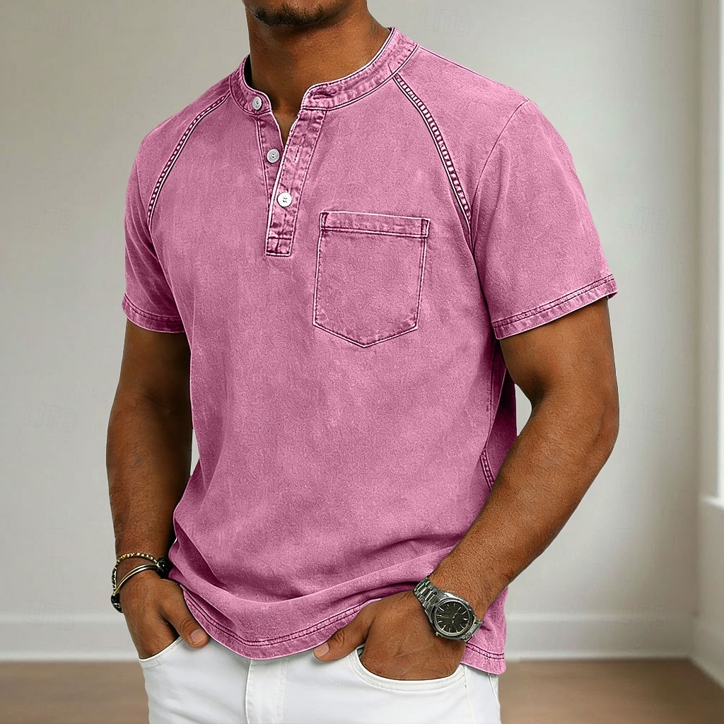 Ανδρικά Μπλουζάκι Πουκάμισο Henley Πουκάμισο 100% Cotton Acid Wash Μπλουζάκι μπλουζάκι Κοντομάνικο Χένλι Φθινόπωρο & Χειμώνας Καλοκαίρι Άνοιξη Σκέτο Βίντατζ Κομψό στυλ street Καθημερινό 2026 - $21.99 –P6
