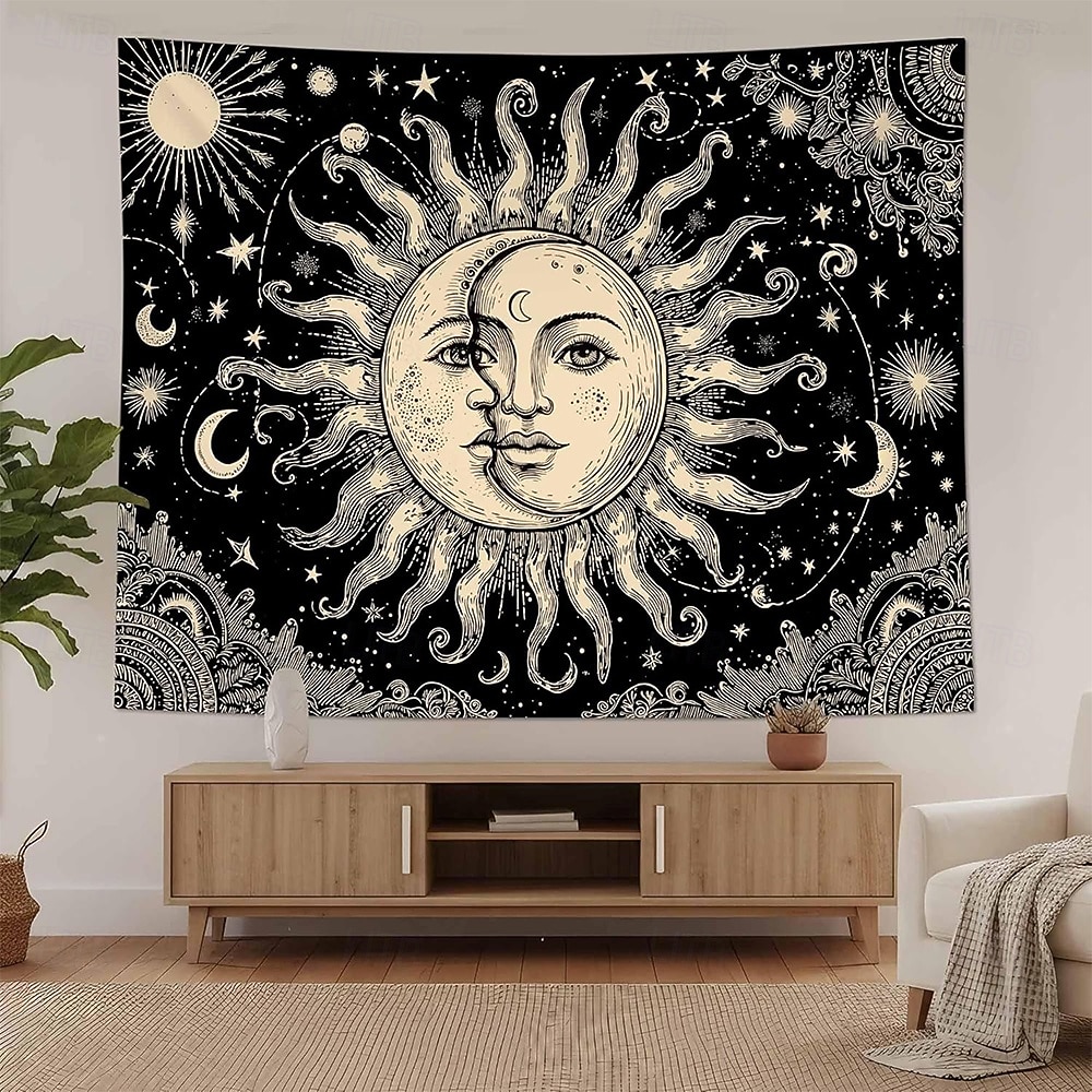 Tapiserie de perete cu soare, agățat, boho ceresc, fluture, stele, flori, cameră de yoga, decor de meditație, artă spirituală zen, poster din material textil pentru sufragerie 2026 - $20.99 –P12