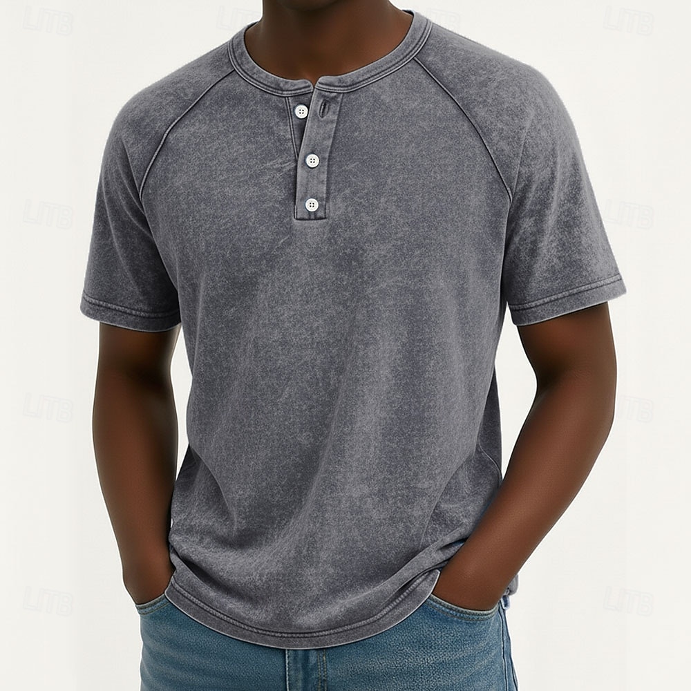Homens Camisetas Top Henley Camiseta de algodão Camisa lavada Manga Curta Côr Sólida Tecido Cor Única Vintage Designer Casual Desaparecido Botões Henley Casual Diário Ao ar livre Verão Primavera de 2026 por $20.99 –P2