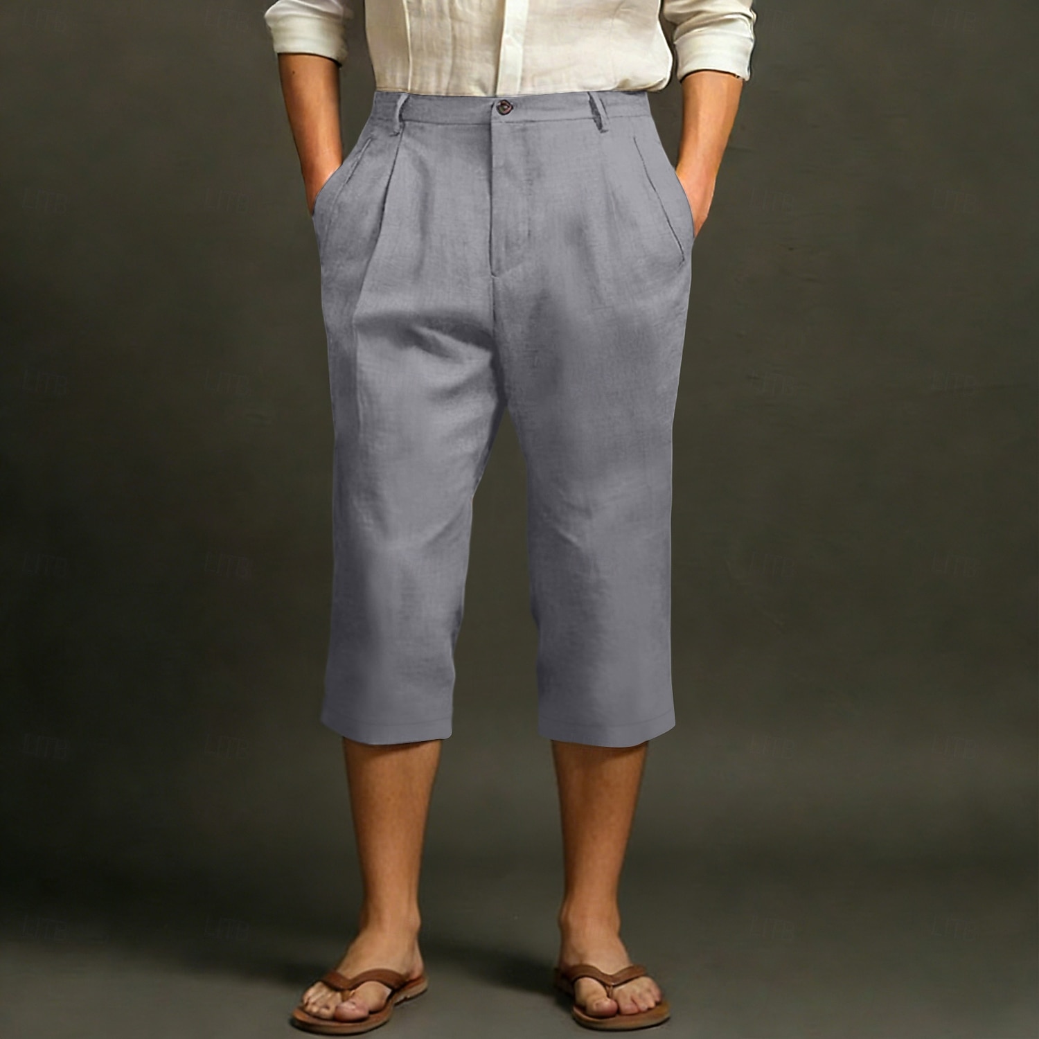 Męskie Lniane spodnie Spodnie capri Letnie spodnie Kieszeń Elastyczny pas Równina Komfort Oddychający Długość do łydki Codzienny Na zewnątrz Plaża Moda Styl klasyczny Niebieski Ciemny khaki Średnio 2026 - $22.99 –P7