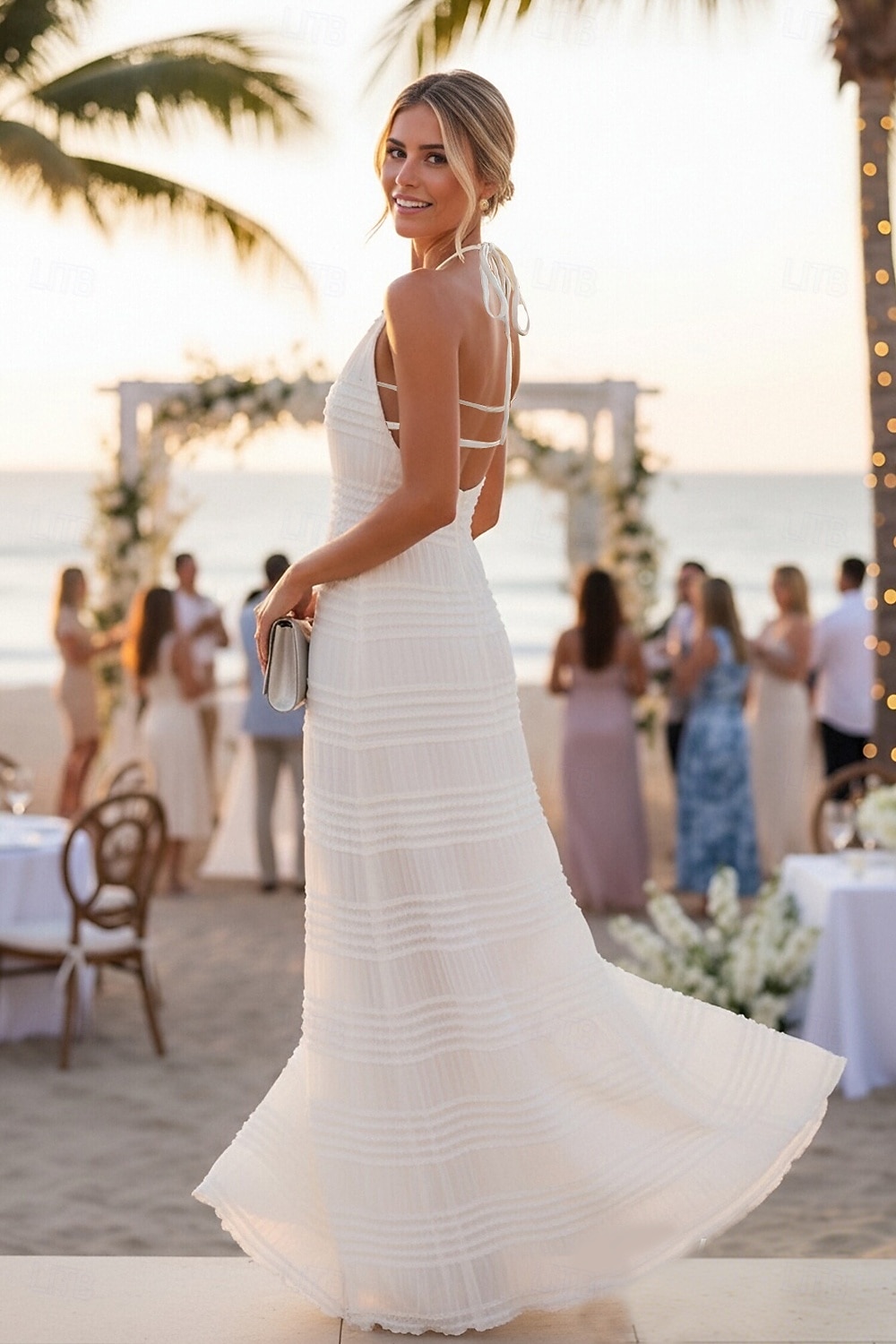 Linea ad A Lunghezza al pavimento Abito Bianco Abiti per invitati a matrimoni Elegante Senza Maniche All'americana Festa in giardino Matrimonio con Arricciato del 2026 a $57.99 –P2