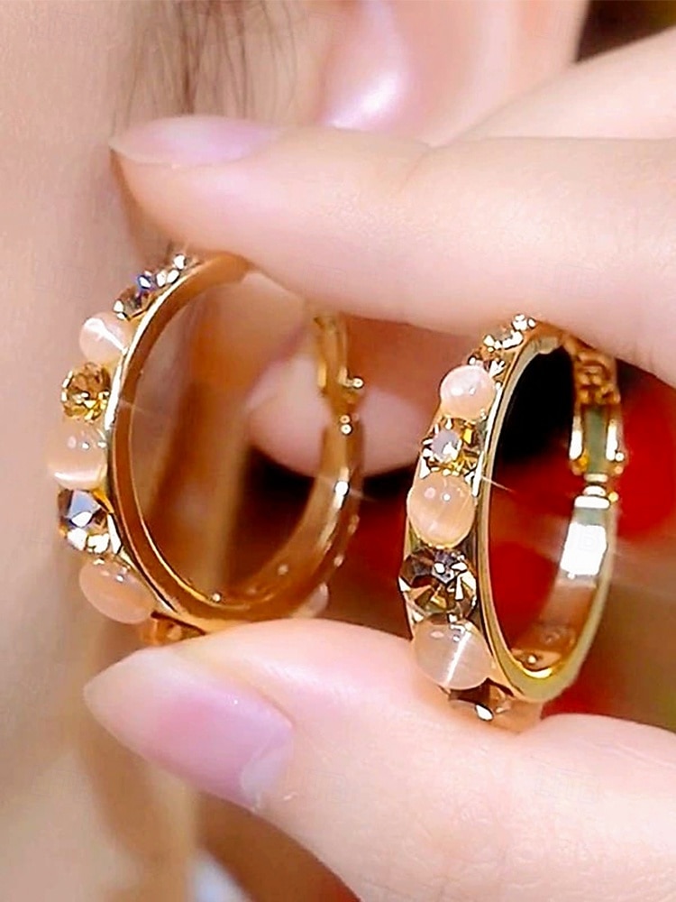 Dámské kruhové náušnice s drahokamy a kamínky – více barev, materiál ze slitiny, elegantní design, ideální na dovolenou a párty 2026 - $7.99 –P10