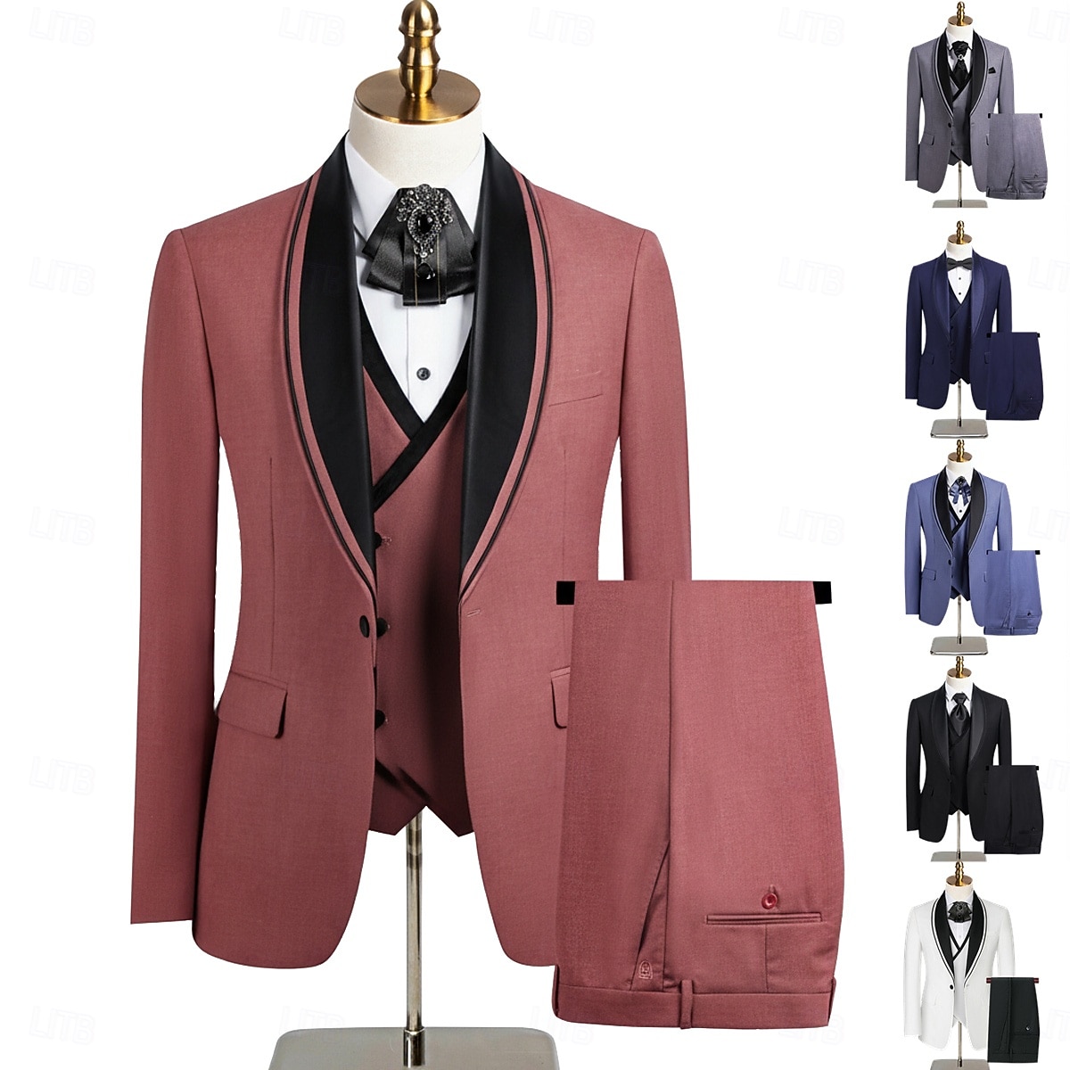 A bărbaților Smoking Costume de petrecere Casual Afaceri Albastru piscină Negru Primăvară Costum Șap de rețea Petrecere Afacere Dungi Slim Fit Set 3 piese Un singur rând, un nasture 2026 - $129.99 –P1
