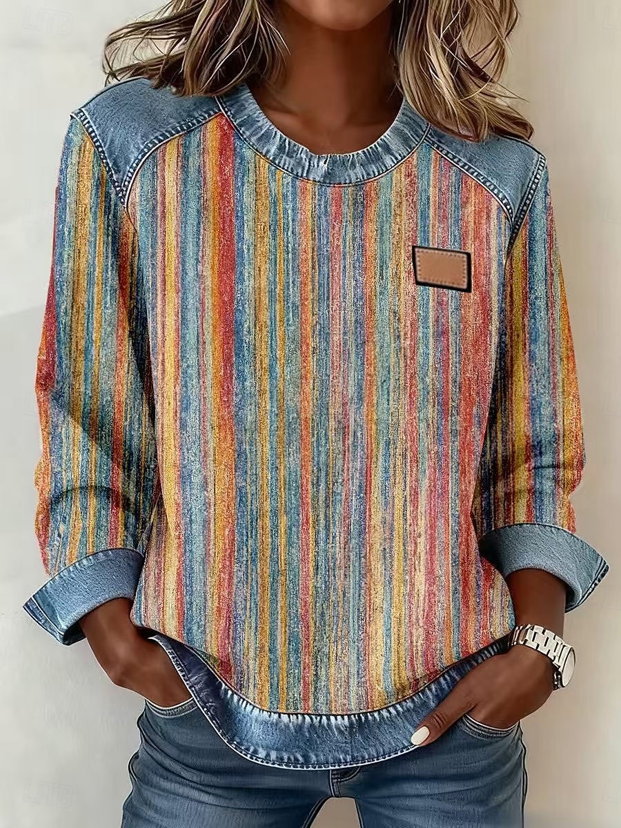 Dames Blouse Lapwerk Ruitjes Kleurenblok Elegant Vintage Stijlvol Lange mouw Strakke ronde hals Normale tops Dagelijks Feestdagen Uitgaan blauw Zwart Groen Rood / blauw Rose Roze Lente Herfst Winter 2026 - $43.99 –P3