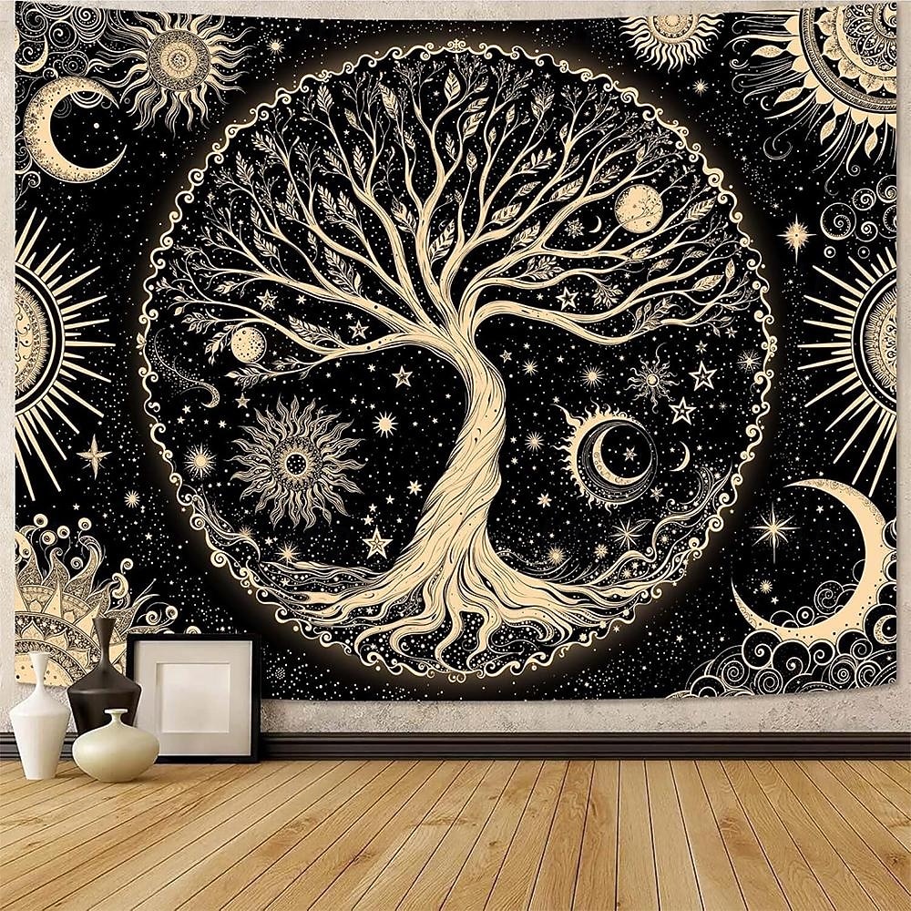 Wandteppich mit Lebensbaum-Motiv aus Buntglas im Mosaikstil, farbenfrohe und lebendige Kunst, Heimdekoration für Wohnzimmer und Schlafzimmer, großes Stoffposter 2026 - $20.99 –P10