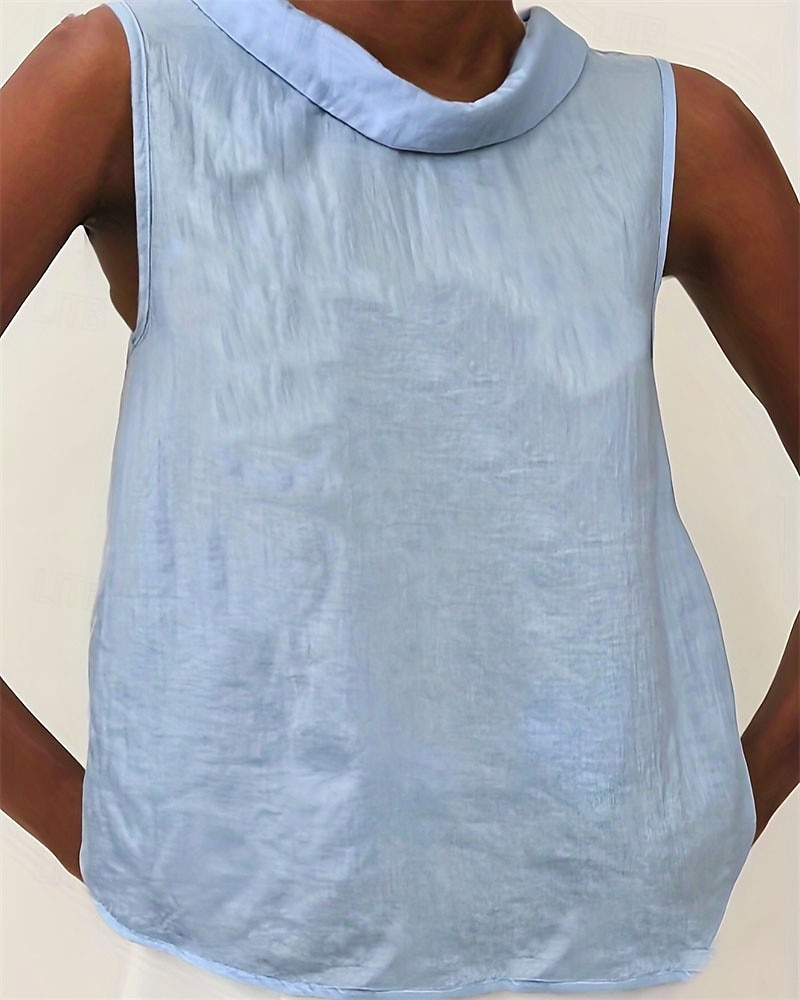 Жен. Летние вершины Блуза Нарядные Топы Искусственный хлопок и лен Рюши Пэчворк Пуговицы Полотняное плетение Элегантный стиль Винтаж Дамы Без рукавов Вырез-хомут Обычные топы 2026 - $25.99 –P4