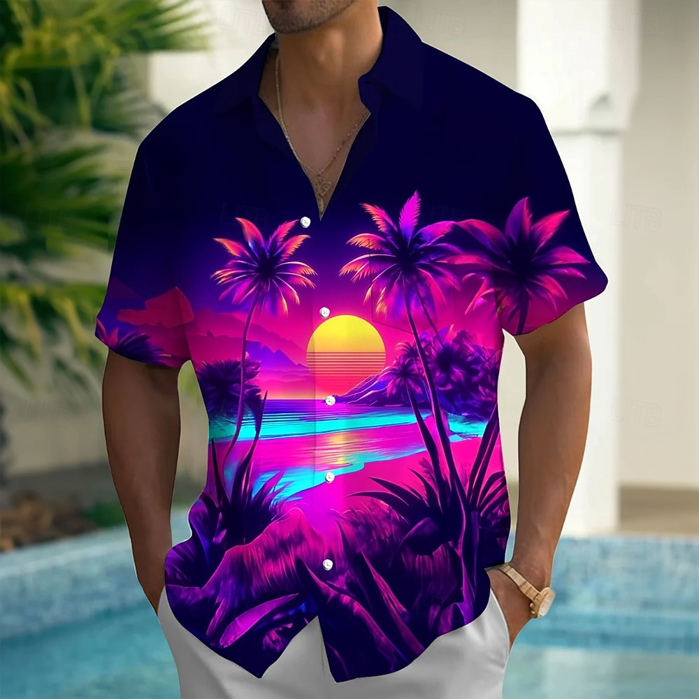 Bărbați Copac de cocos Natural & Peisaj Plante tropicale Cămașă hawaiană Camașă cu nasturi Cămașă Aloha Manșon scurt Hawaiană Vacanță Vară Primăvară Răsfrânt Imprimare 3D cămăși cu guler Un buzunar 2026 - $25.99 –P3