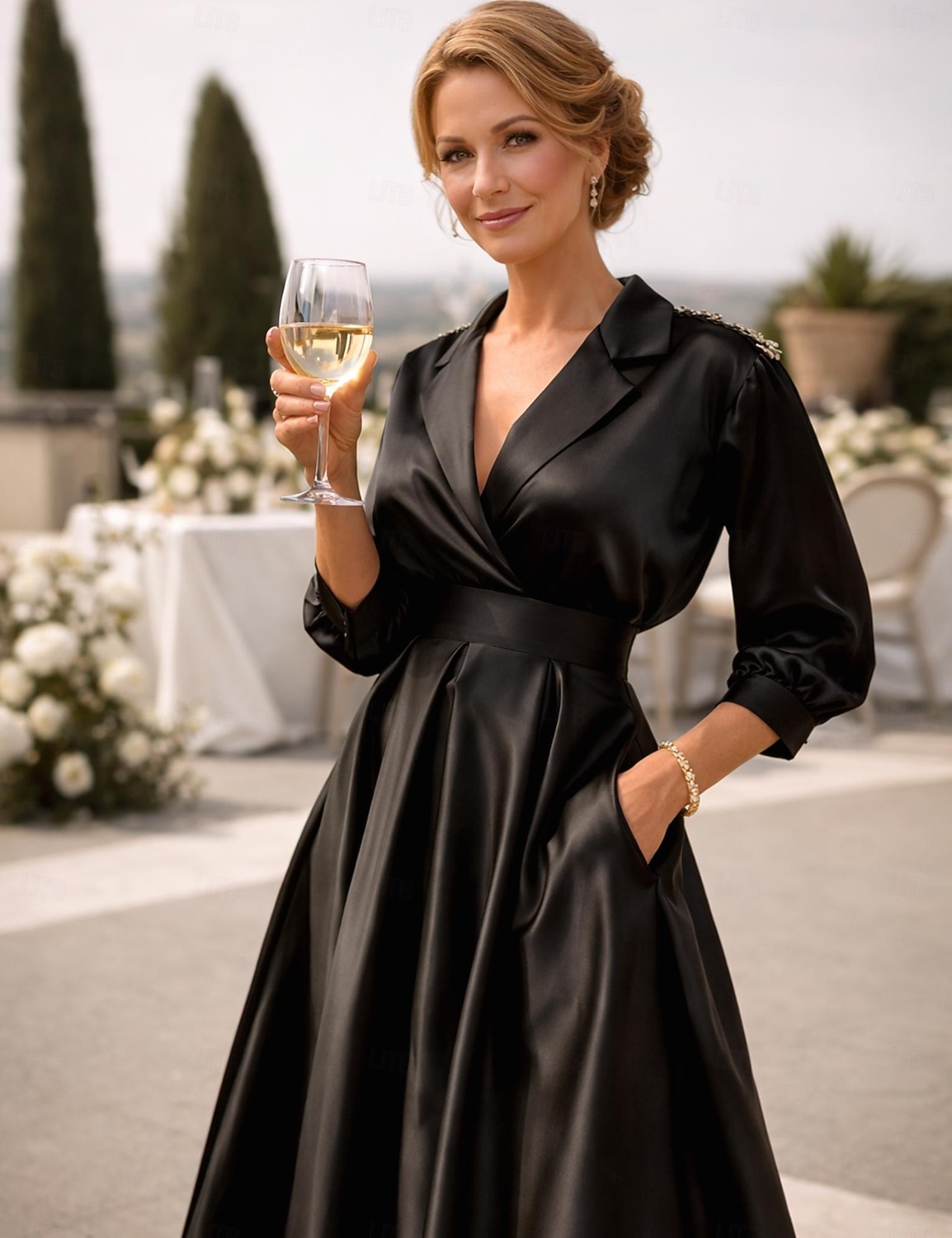 А-силуэт Ниже колена Платье для вечеринки Коктейльные платья Свадебное платье для гостей Платье для матери невесты Рукав 3/4 Рубашечный воротник Элегантный стиль Винтаж 1950-е года 2026 - $142.99 –P4