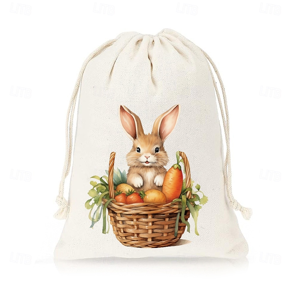 2026年 イースターバニープリントの黄麻布巾着袋（パステルカラーのバニー付き）12個入り &花柄、卵を集めるかわいいウサギ、イースターエッグハント、ベビーシャワー、結婚式、春のパーティー用のポリエステル製イースターギフトバッグ  コレクション – $16.99 –P7
