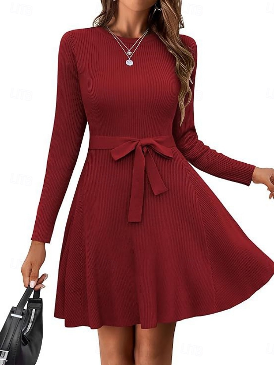Dam Mini klänning Vit klänning Sweat Klänning Elegant Mode Modern Utomhus Semester Utekväll Smal Slät Långärmad Rund hals Vit Vinröd Marinblå Mörkgrön Vår Höst 2026 - $34.99 –P17