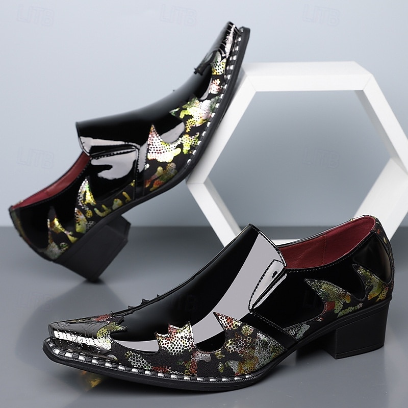 scarpe da sposa artistiche in similpelle da uomo – stampa coccodrillo nera e multicolore con dettagli unici, scarpe audaci e creative per matrimoni ed eventi speciali del 2026 a $79.99 –P5