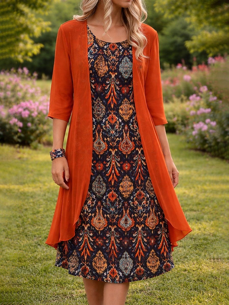 Mujer Conjunto de vestido Vestido de una línea Elegante Vacaciones Floral Graphic Multi capa Estampado Mini vestido Media Manga Cuello Barco Diario Azul Piscina Rosa Naranja Verano Primavera Holgado 2026 - $43.99 –P4
