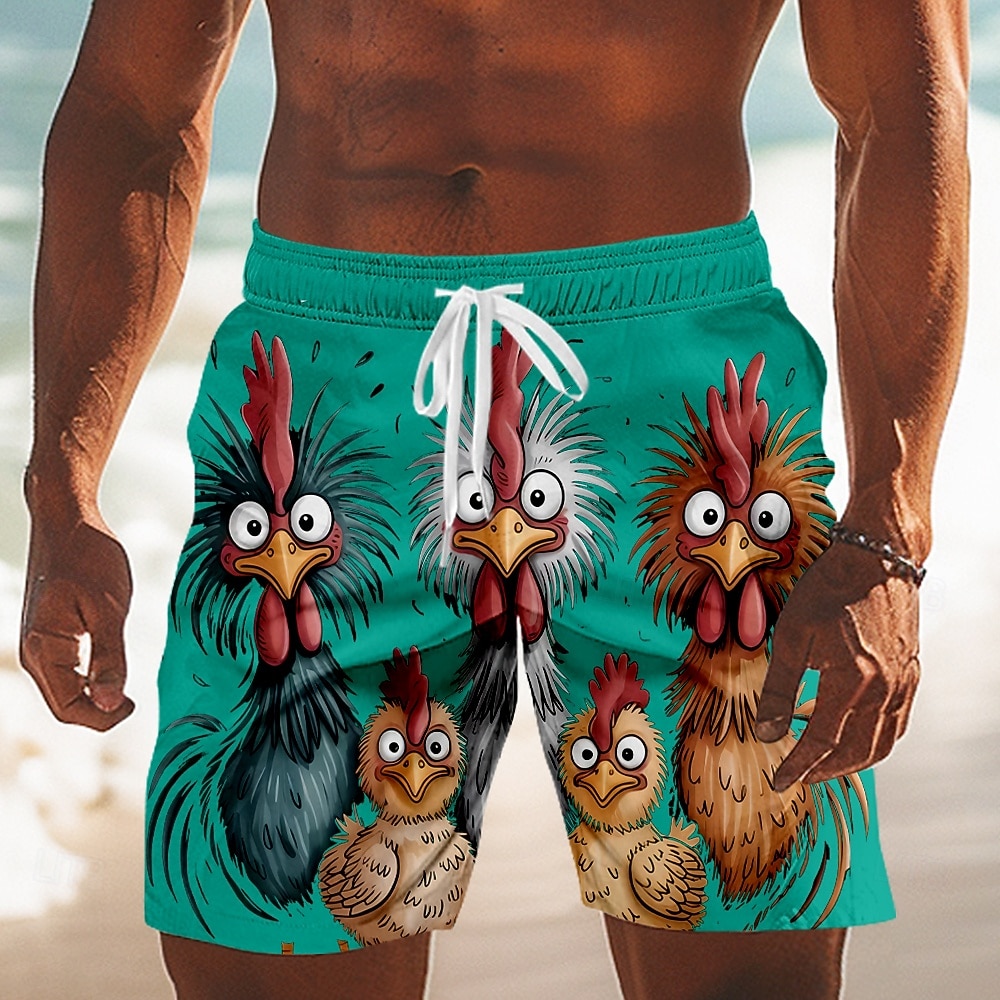 Herr Tecknat Brud Frizzle Chickens Badshorts Boardshorts Medium Midja Hawaiisk Rolig Strandsemester Sidfickor Mesh foder Elastisk dragsko i midjan Designer Kläder 2026 - $20.99 –P1