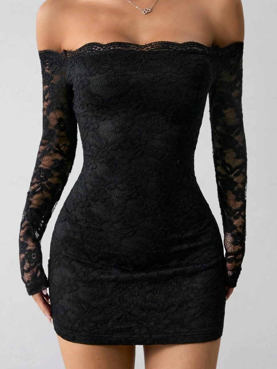Per donna Abito Lungo Maxi Abito Mini Abito Abito nero Abito in Pizzo Vestito Casual Moda Romantico Moderno Quotidiano Vacanza Feste Vestibilità regolare Semplice Manica Lunga Senza Spalle Nero del 2026 a $27.99 –P4