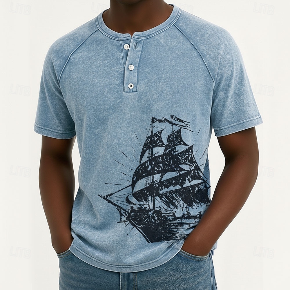 Herren Vintage Segelboot Henley Hemd T-Shirt Gewaschenes Hemd Kurzarm Vintage Designer Lässig Lässig Täglich Outdoor Sommer Frühling Ganzjahres Hellblau Violett Grau Henley Henley T-Shirt 2026 - $25.99 –P2