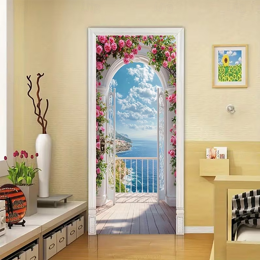 Bannière 3D représentant une vieille ruelle, des escaliers en pierre, une vue de rue méditerranéenne, un rideau de porte réaliste et pittoresque, idéal pour la décoration de votre porte d'entrée. de 2026 ? $17.99 –P12