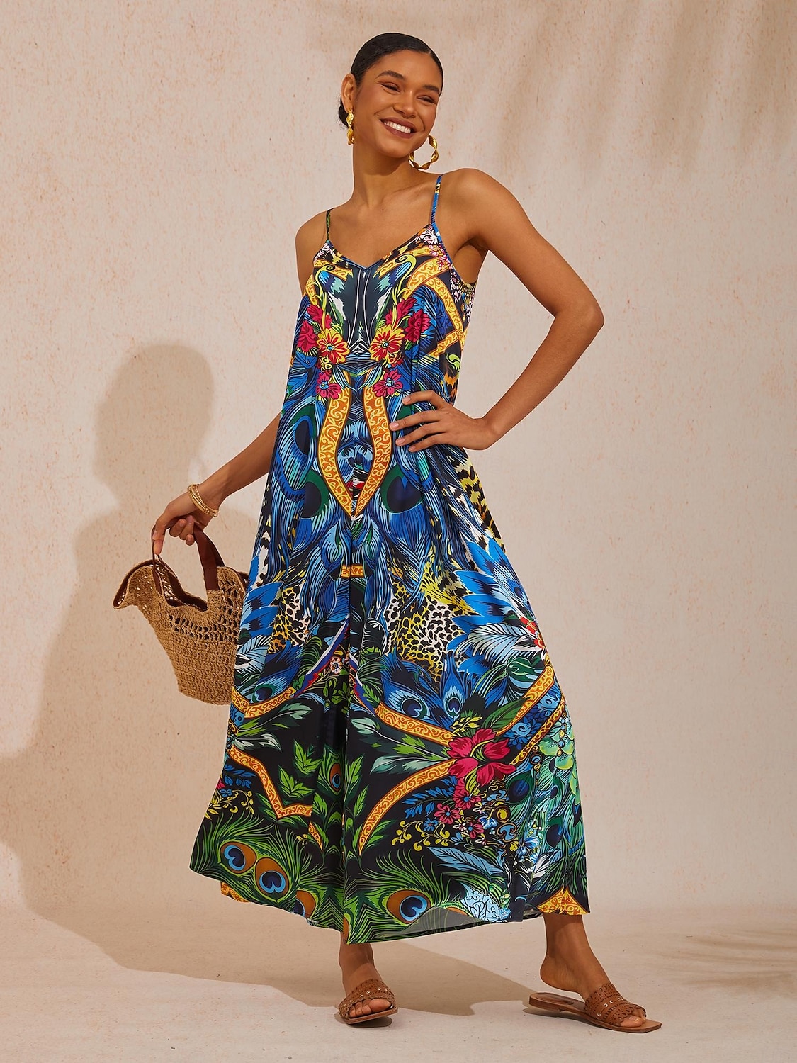 комбинезон из шелкового атласа с перьями для вечеринки в джунглях 2026 - $102.99 –P4