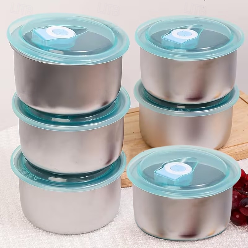 4/6 קערות נירוסטה עם מכסים, אטומות לדליפות &ניתן לערום - אידיאלי לשימוש ביתי, חובבי פירות, מיכלי הכנת ארוחות, ארגון מקררים, מתקן מצרכים, פיקניקים &אחסון 2026 - $10.49 –P3