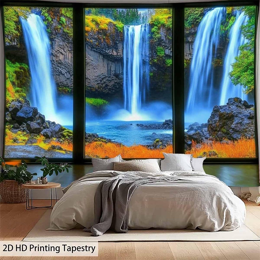 Tapiz de lago con vista de ventana en 3D, paisaje natural y forestal, colgante de pared, mural de paisaje de ventana falsa para sala de estar, sala de yoga, espacio de meditación 2026 - $20.99 –P6