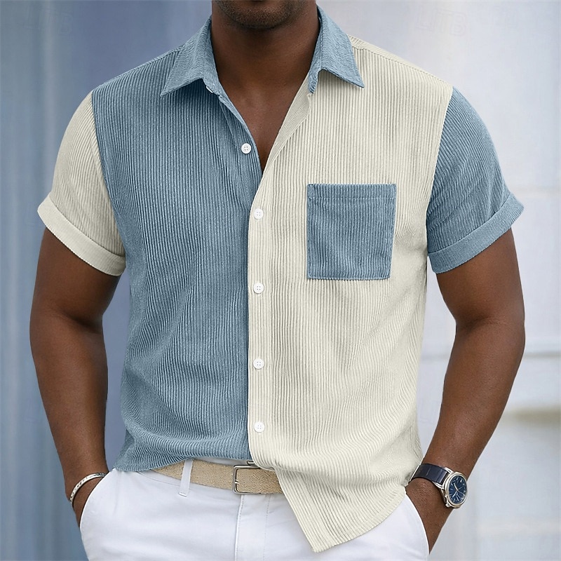 Bărbați Cămașă Cămașă casual Cămasă Corduroy Camașă cu nasturi Caisă Albastru Deschis Manșon scurt Simplu Guler Cămașă Casual Zilnic Bloc de Culoare Îmbrăcăminte Elegant Modă Casual Smart casual 2026 - $31.99 –P1