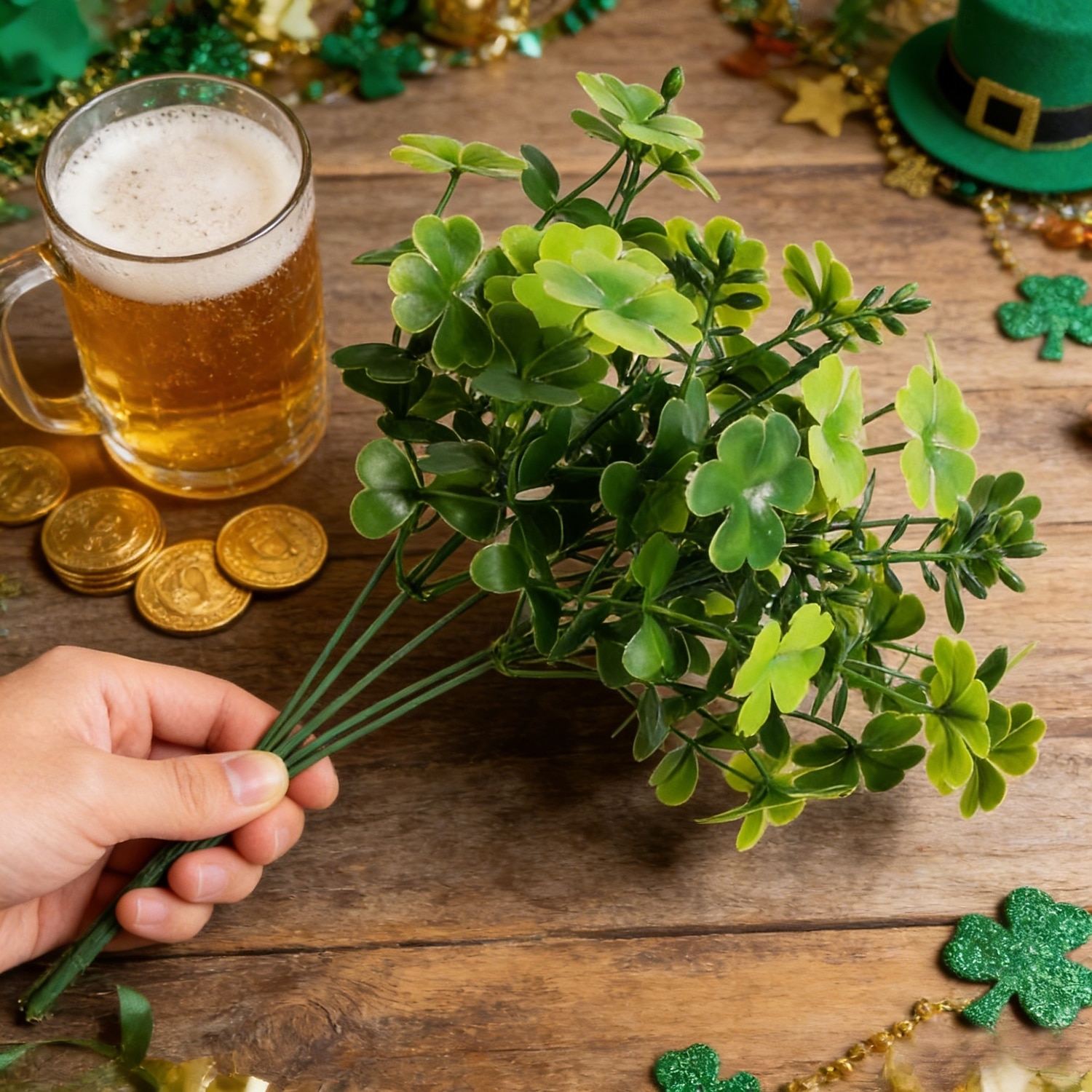 10pcs Artificial Shamrock Plants, Green Faux Clover Stems for Home, Office, Store & Mall Decor, Ideal for Flower Arrangements, Weddings, Engagements, Anniversaries, Parties & Year-Round Festive Decorations 2026 - $23.99 –P5