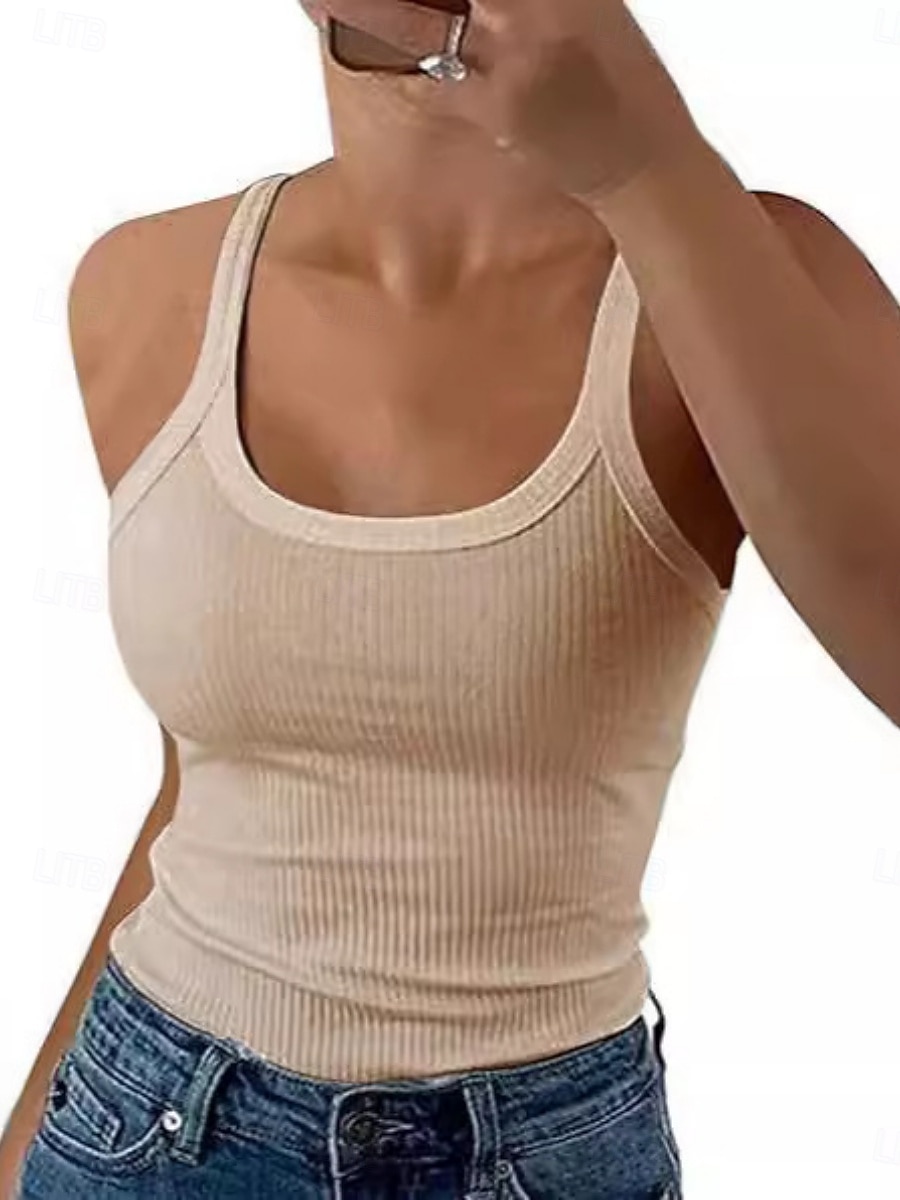 Femmes Débardeur Uni Mode Élégant Classique Sans manches Col en U Hauts Réguliers Quotidien Week-end Bleu Noir Blanche Rose Claire Beige Été Printemps de 2026 ? $14.99 –P4