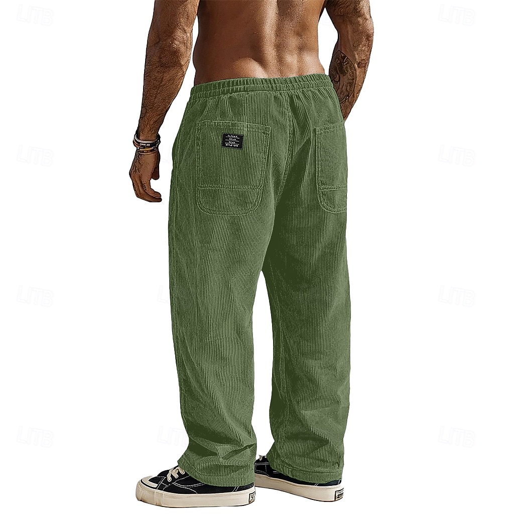Men's Trousers Corduroy Pants Baggy Pants Casual Pants Elastic Waist Straight Leg Solid Color Comfort Moisture Wicking Full Length Casual Daily Outdoor Fashion Streetwear Blue Black Micro-elastic 2026 - $26.99 –P5