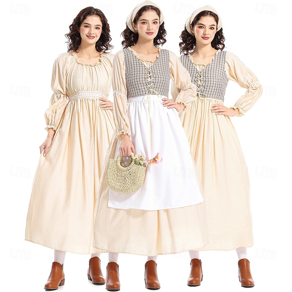 250º Aniversario de EE. UU. Siglo 19 década de 1800 Vestido de la pradera Conjunto de gorro y delantal Larga Chica pionera Colonial Pionero Guerra Revolucionaria Disfraz Mujer Víspera de Todos los 2026 - $58.99 –P1