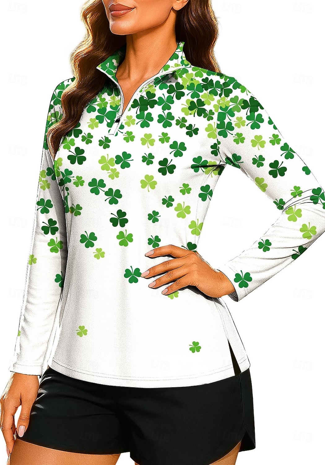 Saint Patrick Femmes Dégradé Trèfle Sweat-shirt Sweat-shirt polo Hauts Chemise manche longue Fermeture éclair Imprimé Quart de zip UPF50+ Résistant aux UV Élastique Respirant Volley-ball Tennis Le de 2026 ? $25.99 –P4