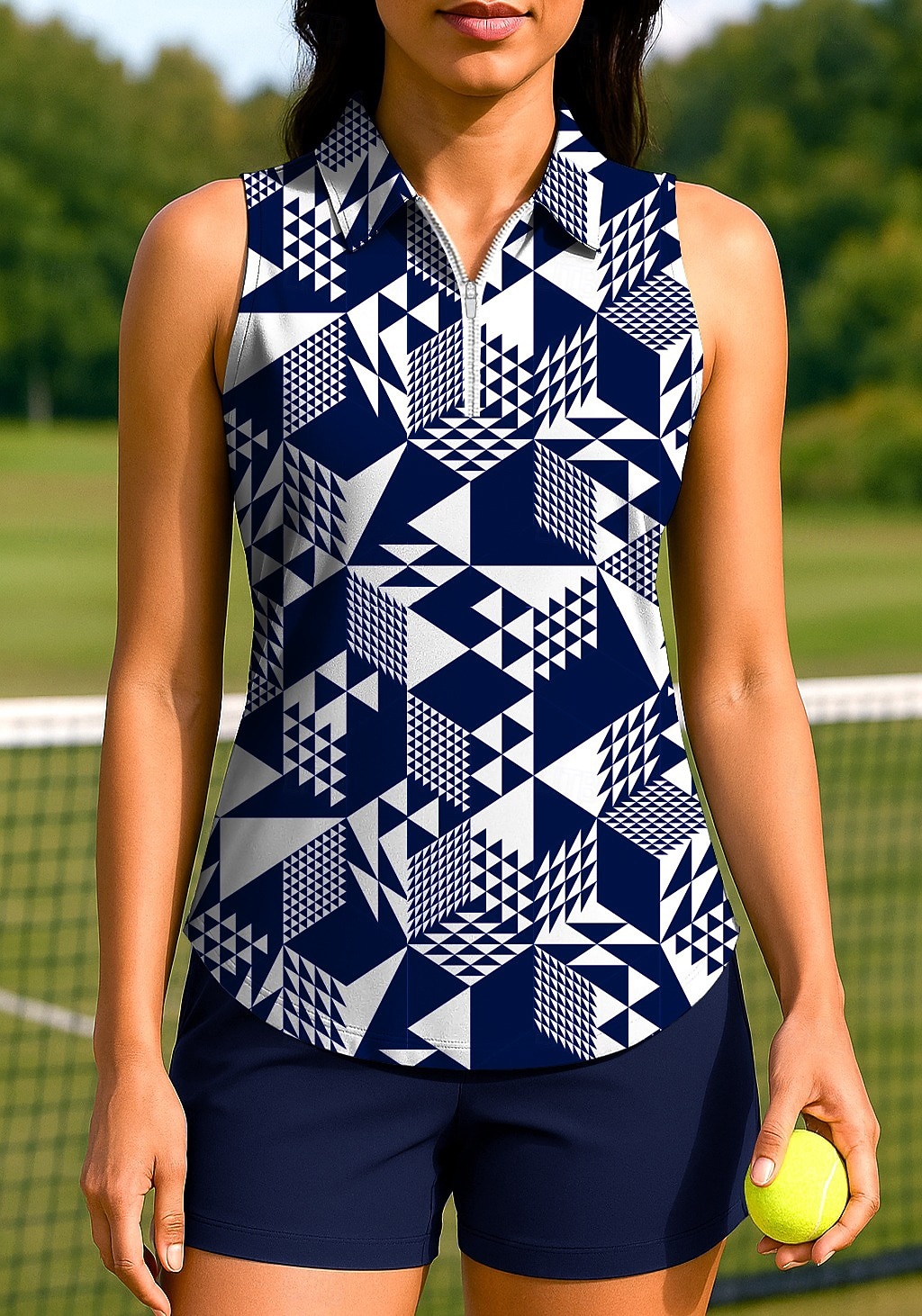 Dames Geometrisch Tops Sportshirt Wandelen poloshirt Tennisshirt Mouwloos Vetoketju UPF50+ UV-bestendig Hoge Elasticiteit Vochtregelerend Ademend Tennis Augurkbal Hardlopen Strijkijzer Rits kraag 2026 - $22.99 –P1