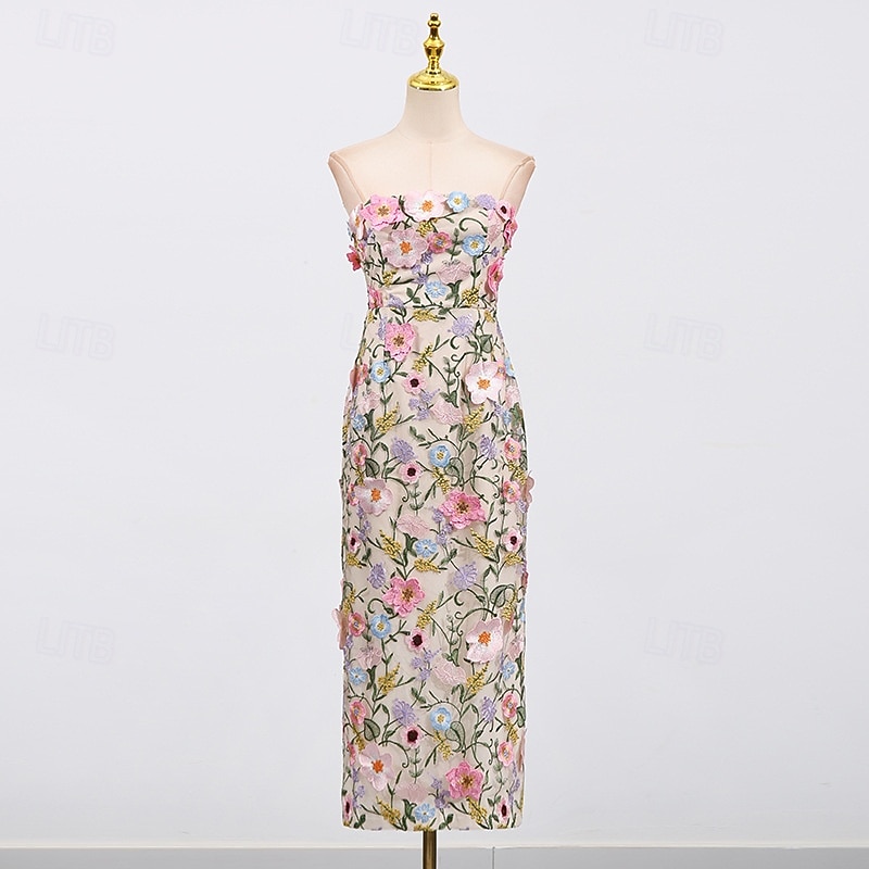 Sheath Column Ankle Length Wedding Guest Dress Wedding Guest Dresses Elegant Sleeveless Strapless Wedding with Embroidered Flower 2026 - $114.99 –P4
