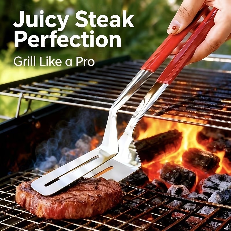 2pcs Stainless Steel Barbecue Clip, Fish Frying Spatula with Anti-Slip Comfortable Grip, Suitable for Flipping Fish, Eggs, Pizza, Steak, and Fries, Ideal for Home and Restaurant, Outdoor Barbecue Use 2026 - $19.99 –P3