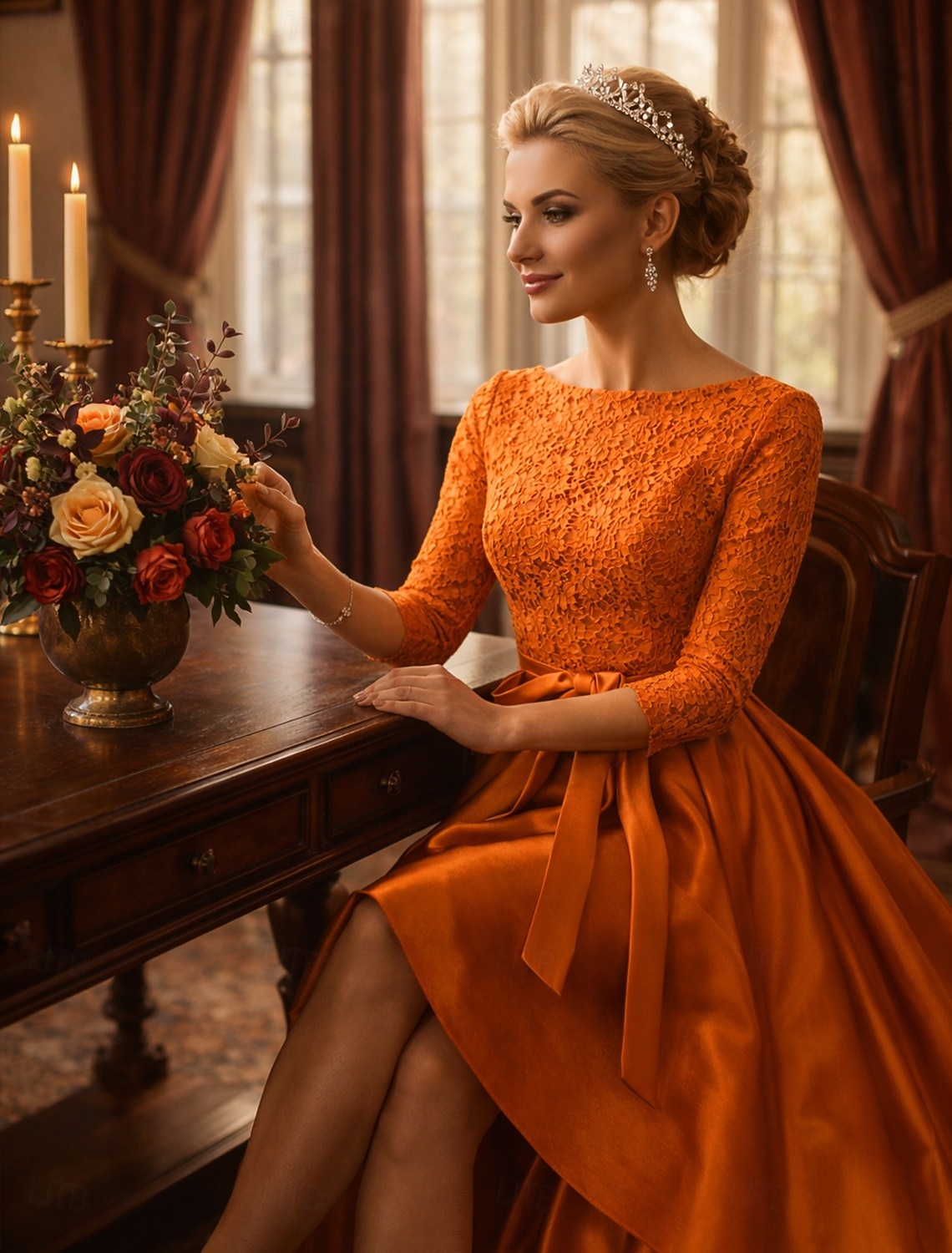 A-linje Asymmetrisk Festklänning Cocktail klänning Bröllopsgästklänning Klänning till brudens mor 3/4 ärm Prydd med juveler Elegant Plusstorlek Kort och lång Bröllopsgäst Satäng Spets med Bälte 2026 - $153.99 –P3