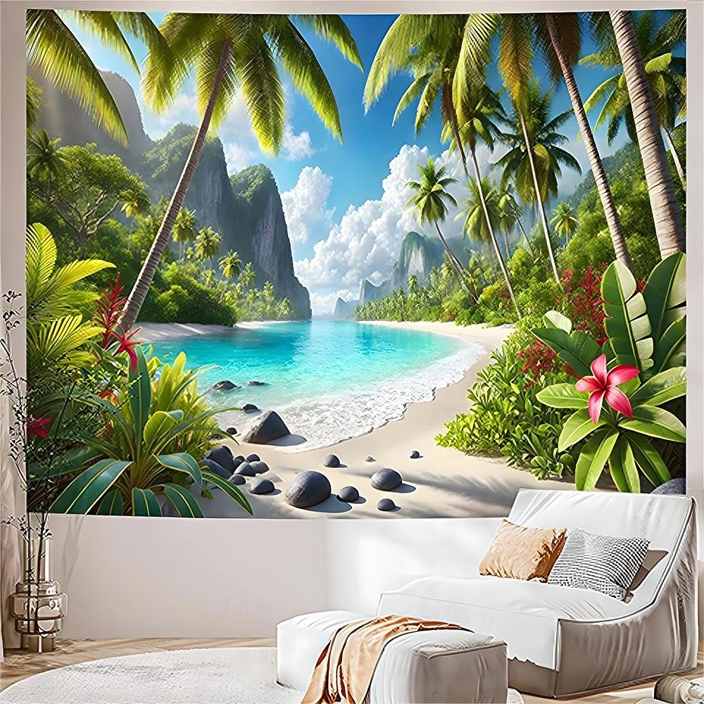 Tapiserie de plajă tropicală, palmier, ocean, agățat de perete, peisaj natural de coastă, nisip alb, insulă, peisaj, artă pentru living, dormitor, decor de casă 2026 - $20.99 –P3
