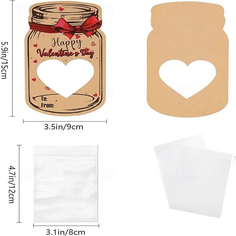 Balení 60 valentýnských přáníček pro děti, valentýnské přáníčky ze zavařovací sklenice s taštičkami na pamlsky, zábavné valentýnky do třídy pro chlapce &dívčí školní oslavy (sladkosti nejsou součástí) 2026 - $8.49 –P2