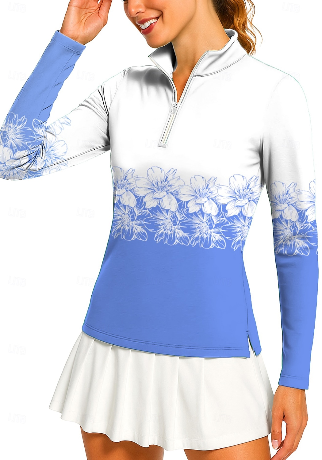 Naisten Geometrinen Kukat Poolopaita Tennispaita Pitkähihainen Painettu Neljänneksen postinumero Pullover UV suoja Elastinen Hengittävä Tennis Golf Pickleball poolokaulus Vetoketjullinen kaulus 2026 - $25.99 –P3