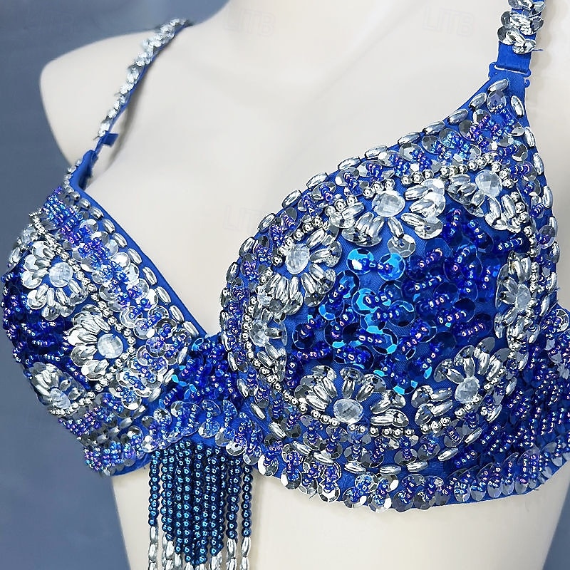 Samba Dancewear Tiefblaues Ornamental Beaded Pailletten Bauchtanz-Set Leistungskostüm 2026 - $60.99 –P2