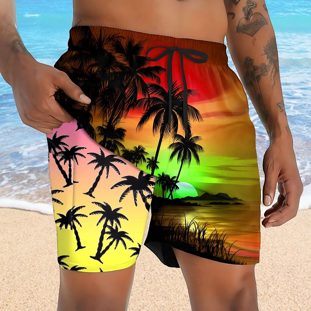 Pánské Plameňák Kokosový strom Tropické rostliny Podšívané šortky Plavecké šortky 2v1 Plavky pánské Středně vysoký pas Havajské Dovolená Boční kapsy S kompresní vložkou Elastická šňůrka v pase Návrhář 2026 - $22.99 –P3