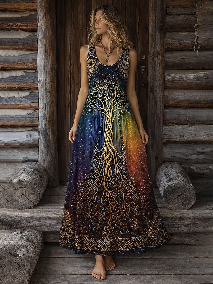 Damen Midi Kleid Boho Freizeit Kleid Swing Kleid Sommerkleid Kleid Vintage Strand Reguläre Passform Grafik Farbverlauf Ärmellos Rundhals Blau Grün Sommer Frühling 2026 - $32.99 –P1
