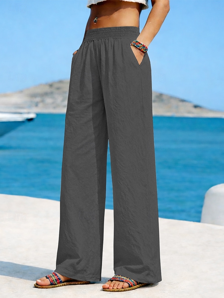 Dámské chino kalhoty ze 100% bavlny, široké nohavice, letní kalhoty, módní, streetwear, pohodlné, dlouhé, s vysokým pasem, bez kapes, elastický pas, pohodlné, outdoorové, pohodlné, pro každodenní nošení, na cesty, jablkově zelené 2026 - BHD 8.74 –P6