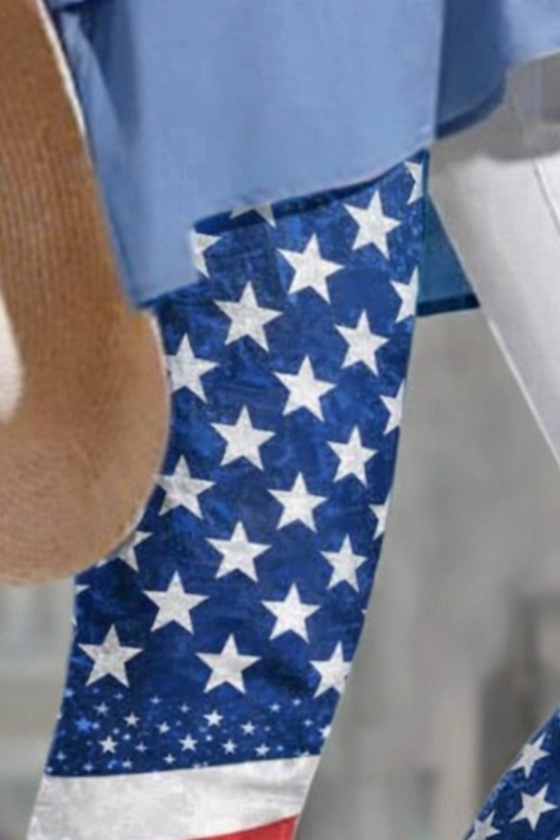 amerikansk uavhengighetsdag dame chinos leggings ferie mote gateklær knelange bukser med høy midje amerikansk flagg komfort myk komfortabel elastisk daglig utendørs ferie blå hvit sommer 2026 - $17.49 –P2