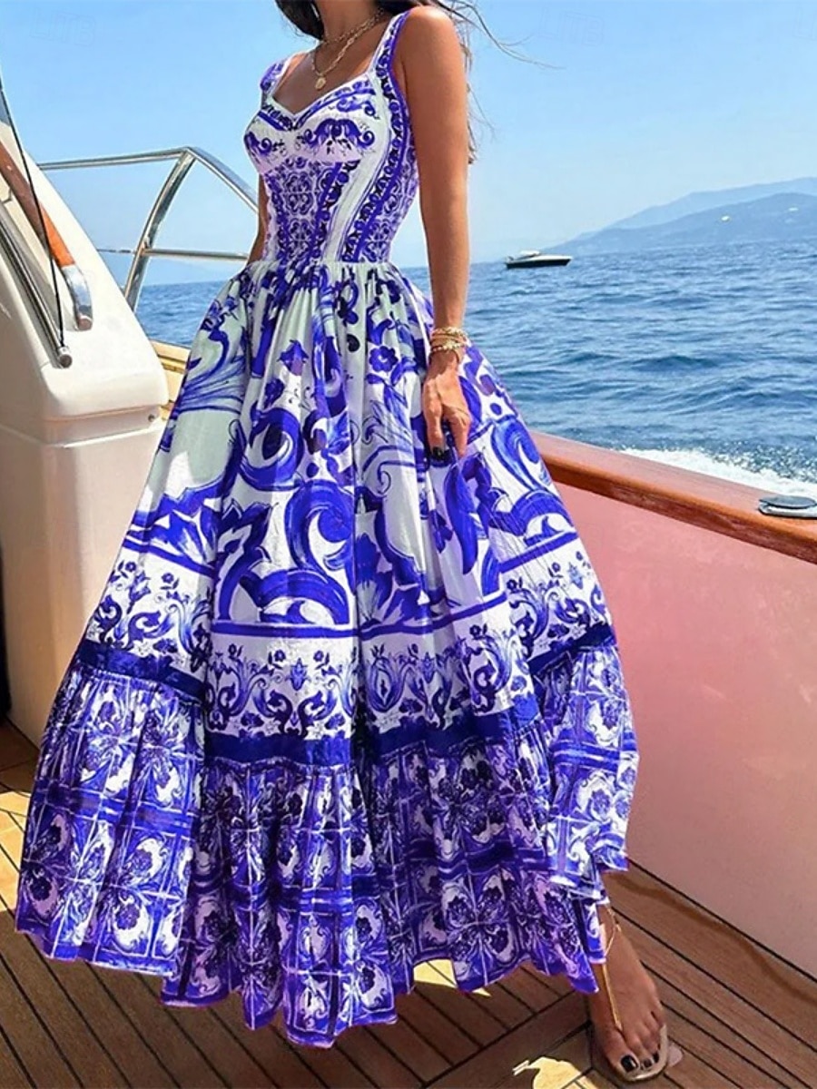Dames Maxi-jurk strand jurk Casual jurk Bloemetjesjurk Elegant Modieus Modern Buiten Vakantie Uitgaan Normale pasvorm Bloemig Mouwloos hihnat V-hals Paars Rode roos Zomer Lente 2026 - $24.99 –P3