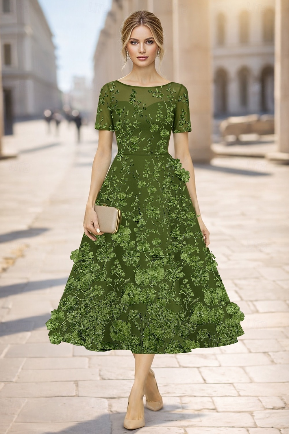 А-силуэт До щиколотки Ниже колена коктейльные платья Элегантный стиль С цветами С короткими рукавами Вырез лодочкой Свадьба Официальные Кружева с Вышивка Аппликации 2026 - $185.99 –P4