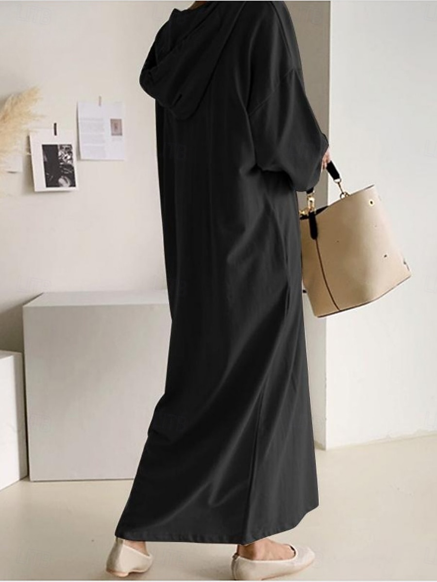 Per donna Abito maxi Abito a Tubino Casual Quotidiano Vestibilità comoda Semplice Manica Lunga Con Cappuccio Nero Marrone chiaro Grigio Primavera Autunno Inverno del 2026 a $25.99 –P6