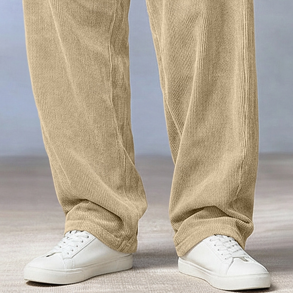 Hombre Pantalones Pantalones de Pana Pantalones anchos Pantalones casuales Cintura elástica Pierna recta Color sólido Comodidad Cómodo Longitud total Casual Diario Exterior Vacaciones Moda Negro 2026 - $21.99 –P3