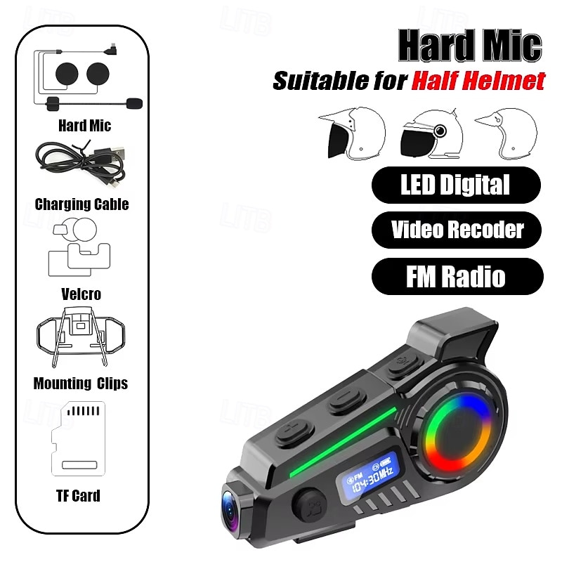 Novo capacete K19 com fones de ouvido, câmera veicular, alto-falante Bluetooth, rádio FM, fones de ouvido, gravador Wi-Fi sem fio e acessórios para motocicleta. de 2026 por $91.99 –P8
