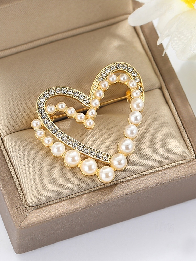 Женская брошь в форме сердца из сплава с искусственным жемчугом, доступно несколько вариантов дизайна, идеально подходит для Дня святого Валентина, свадеб и повседневной носки. 2026 - $7.99 –P3