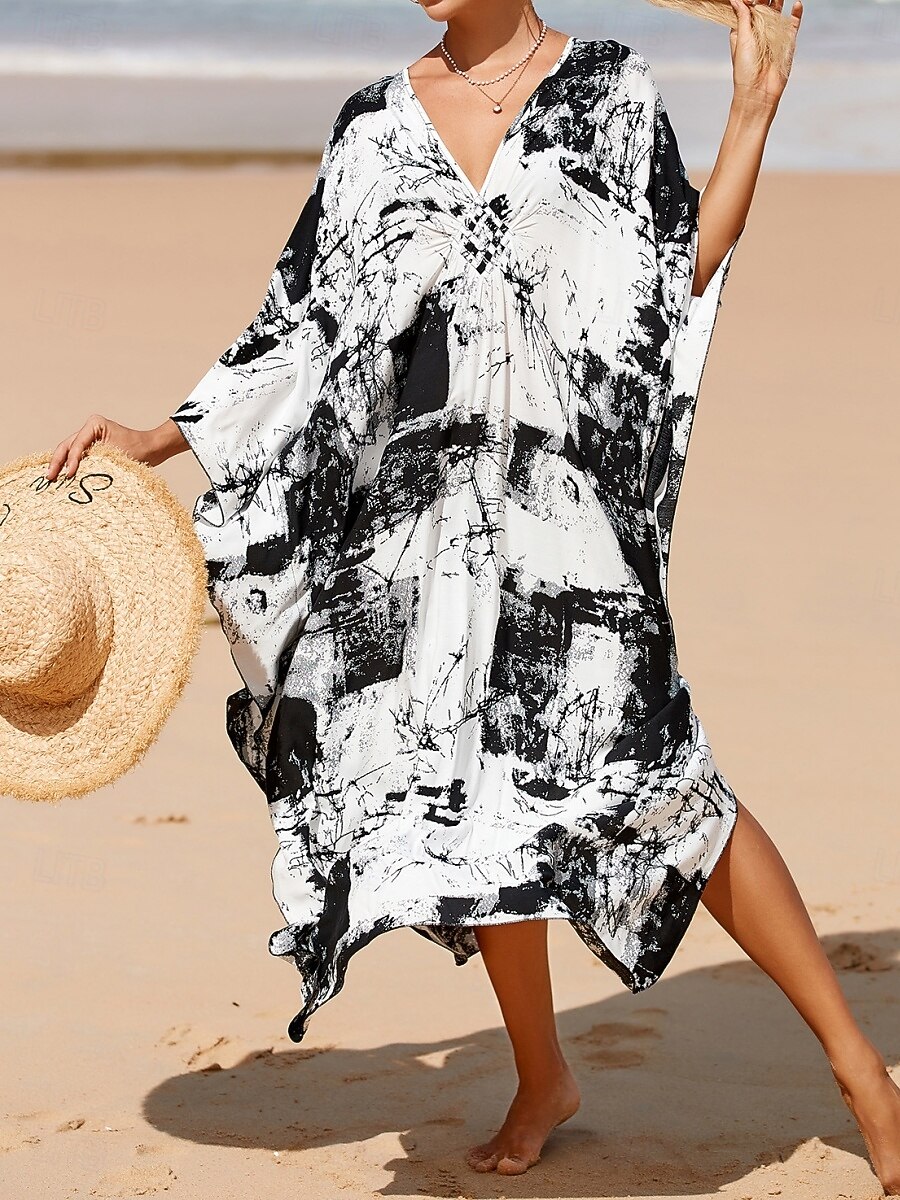 Damskie Sukienka maxi sukienka plażowa Codzienne sukienki Sukienka Boho Cover Up Elegancja Moda Nowoczesny Na zewnątrz Plaża Urlop Luźna Prążki Krótki rękaw W serek Niebieski Czarny Biały Rumiany róż 2026 - $32.99 –P7