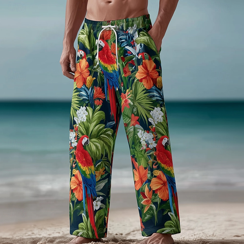Per uomo Stampa Floreale Fiori tropicali Pappagallo Pantaloni Pantaloni casual Pantaloni Larghi Misura del girovita medio Hawaiano All'aperto Vacanza Abbigliamento mare Coulisse elastica in vita del 2026 a $27.99 –P1